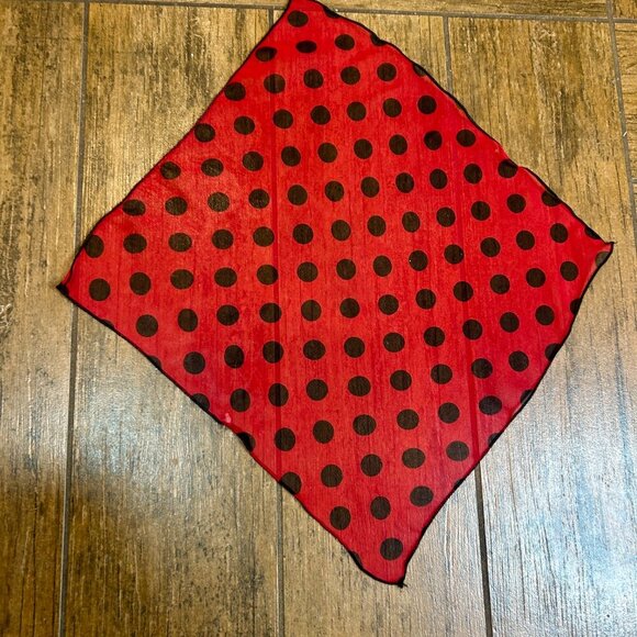 Vintage Black Red Polka Dot 100% Silk Hankie Scarf Pocket Square - Picture 4 of 5